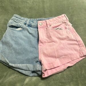 Pacsun S shorts. Pastel pink and light wash jean. Adorable.